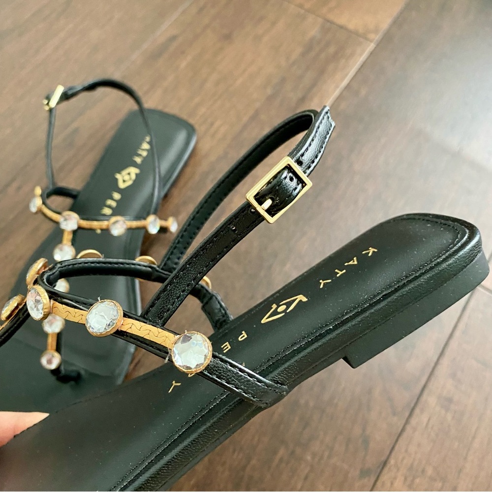 NEW Katy Perry Resortwear Camie Gemstone Ankle Strap Square Toe Thong Sandal - Picture 3 of 6